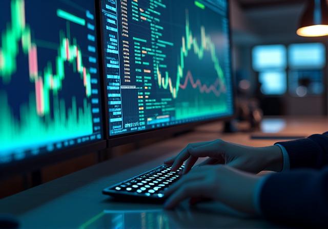 Monitor con grafici finanziari in tempo reale, simbolo di analisi delle tendenze economiche.